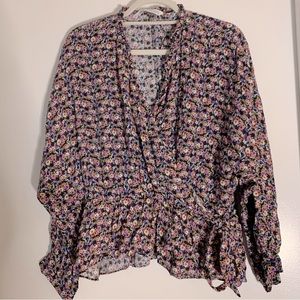 COPY - Zara Floral Faux Wrap Blouse Size XL NWOT